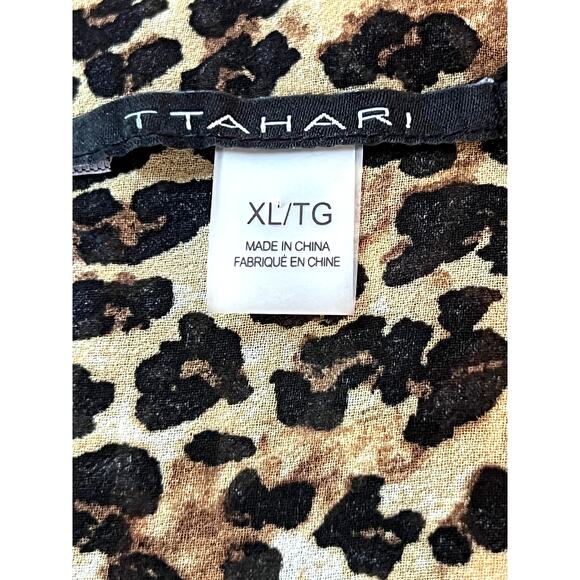 Tahari Top Wmns Sz XL Button Up Leopard Print Ruffle Detail Career Blouse Brown - Picture 3 of 10